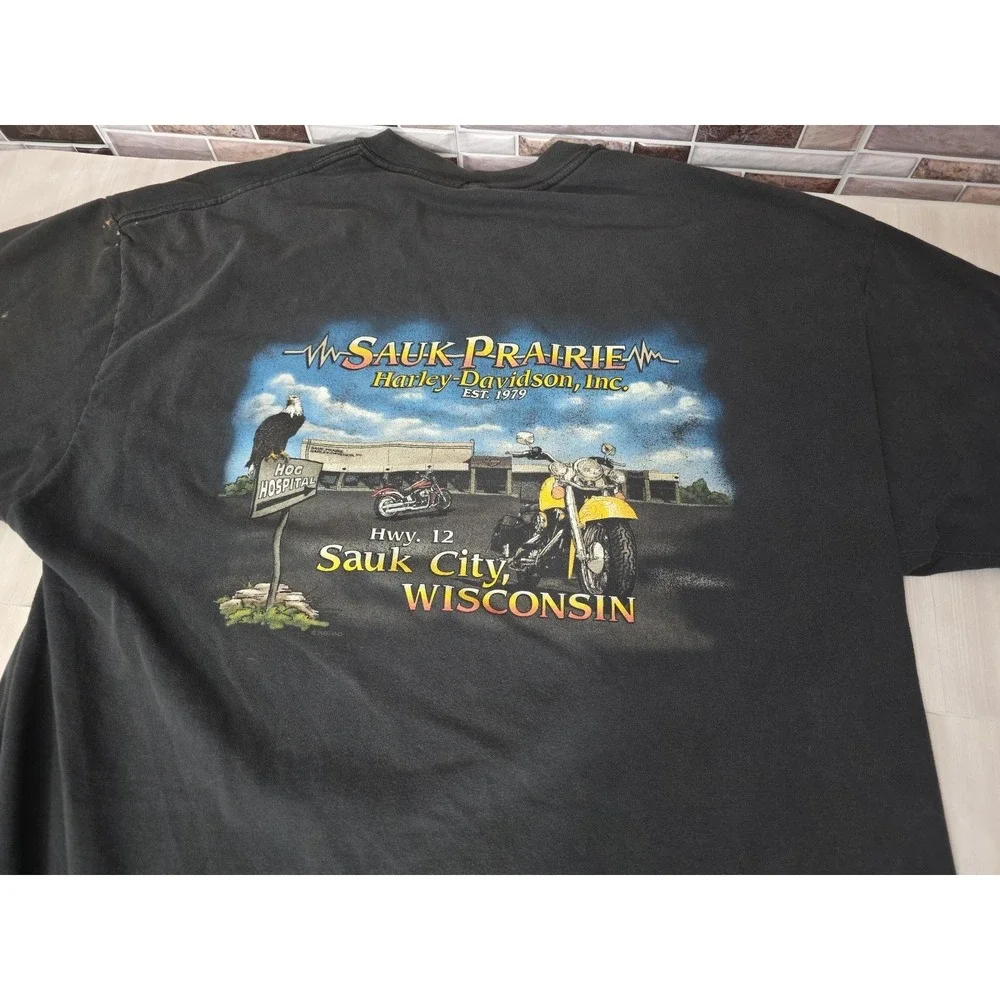 Vintage 2000 Harley Davidson Sauk Prairie WI HOG Hospital T-Shirt XL Free Spirit - Picture 16 of 16